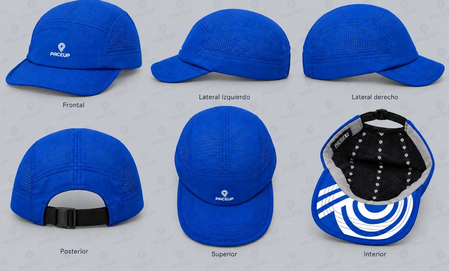 Gorra Paceup azul, vistas 360°