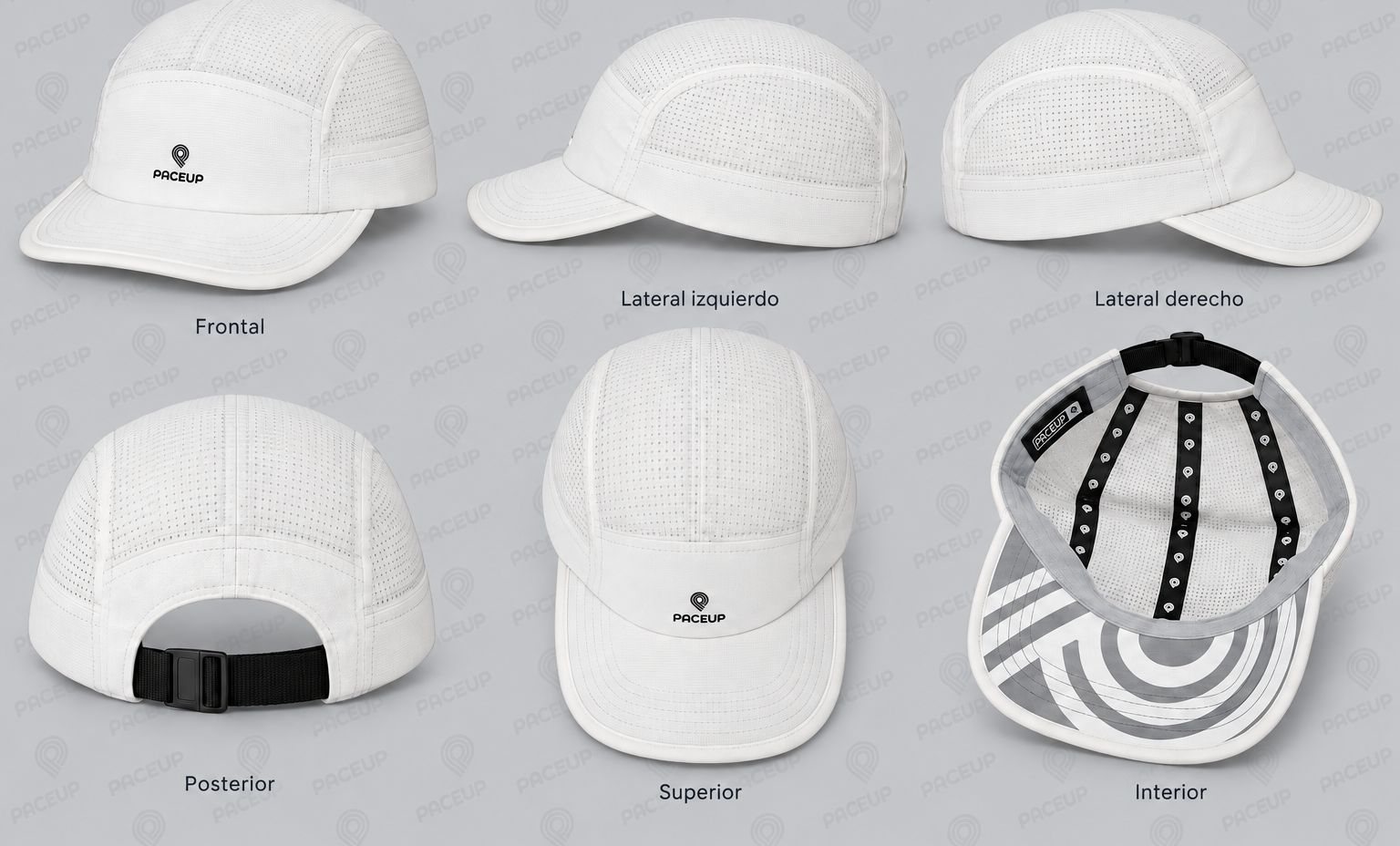 Gorra Paceup blanca, vistas 360°