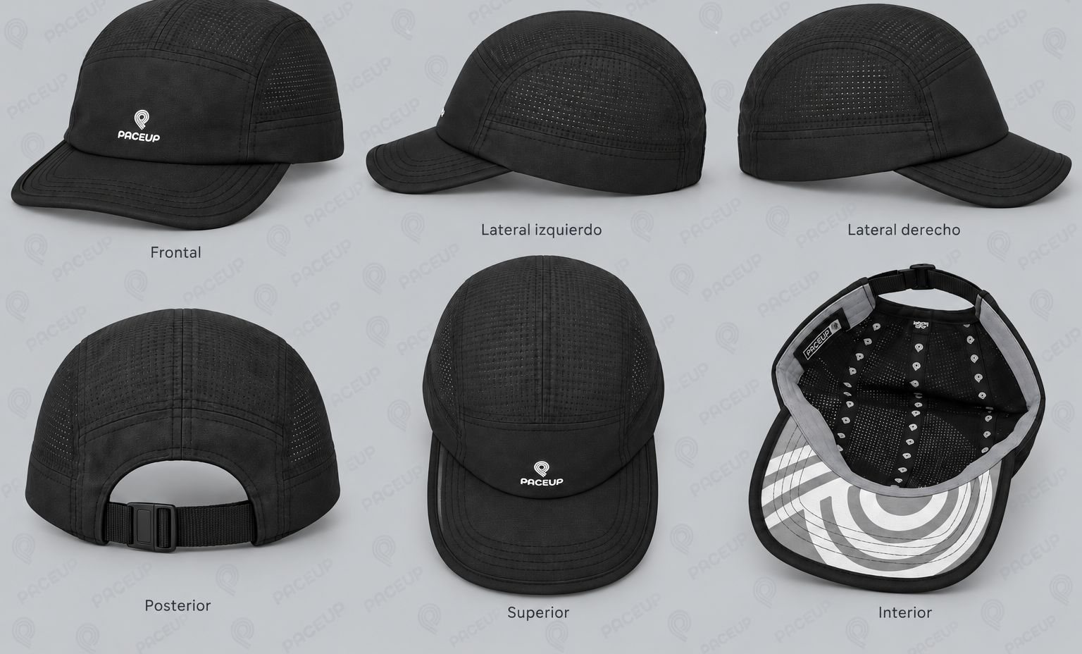 Gorra Paceup negra, vistas 360°