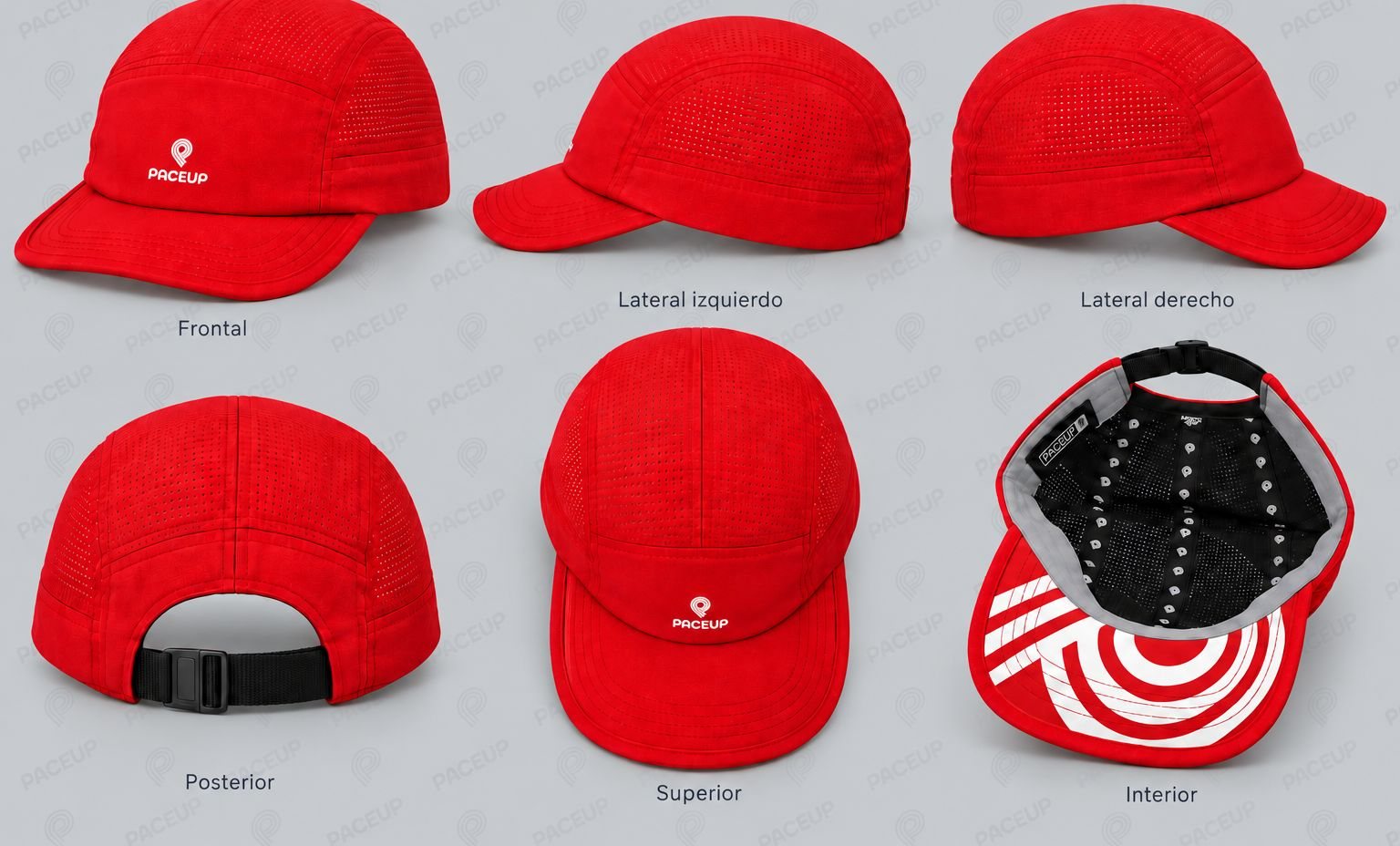 Gorra Paceup roja, vistas 360°